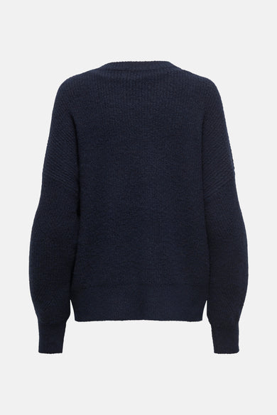 T-shirt bleu avec col rond de ONLY, avec des manches longues et une texture tricotée épaisse.