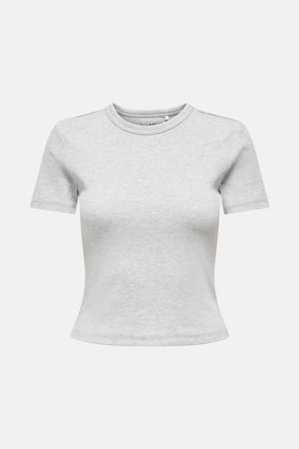 T-shirt gris à manches courtes de ONLY, avec une texture côtelée et un col rond.