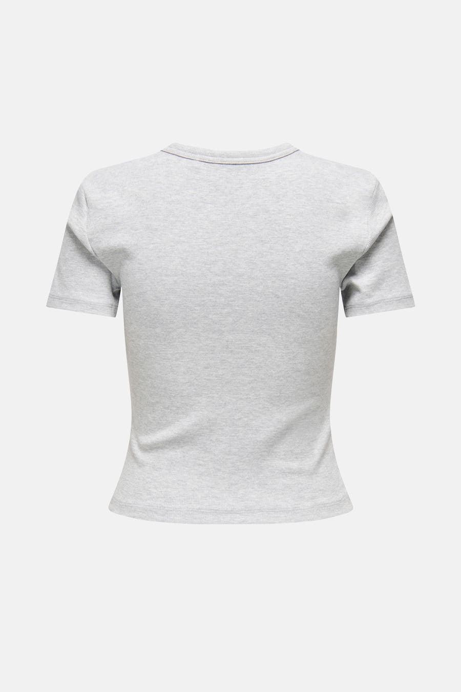 Grijs T-shirt met korte mouwen van ONLY, met fijne ribtextuur, achterkant.
