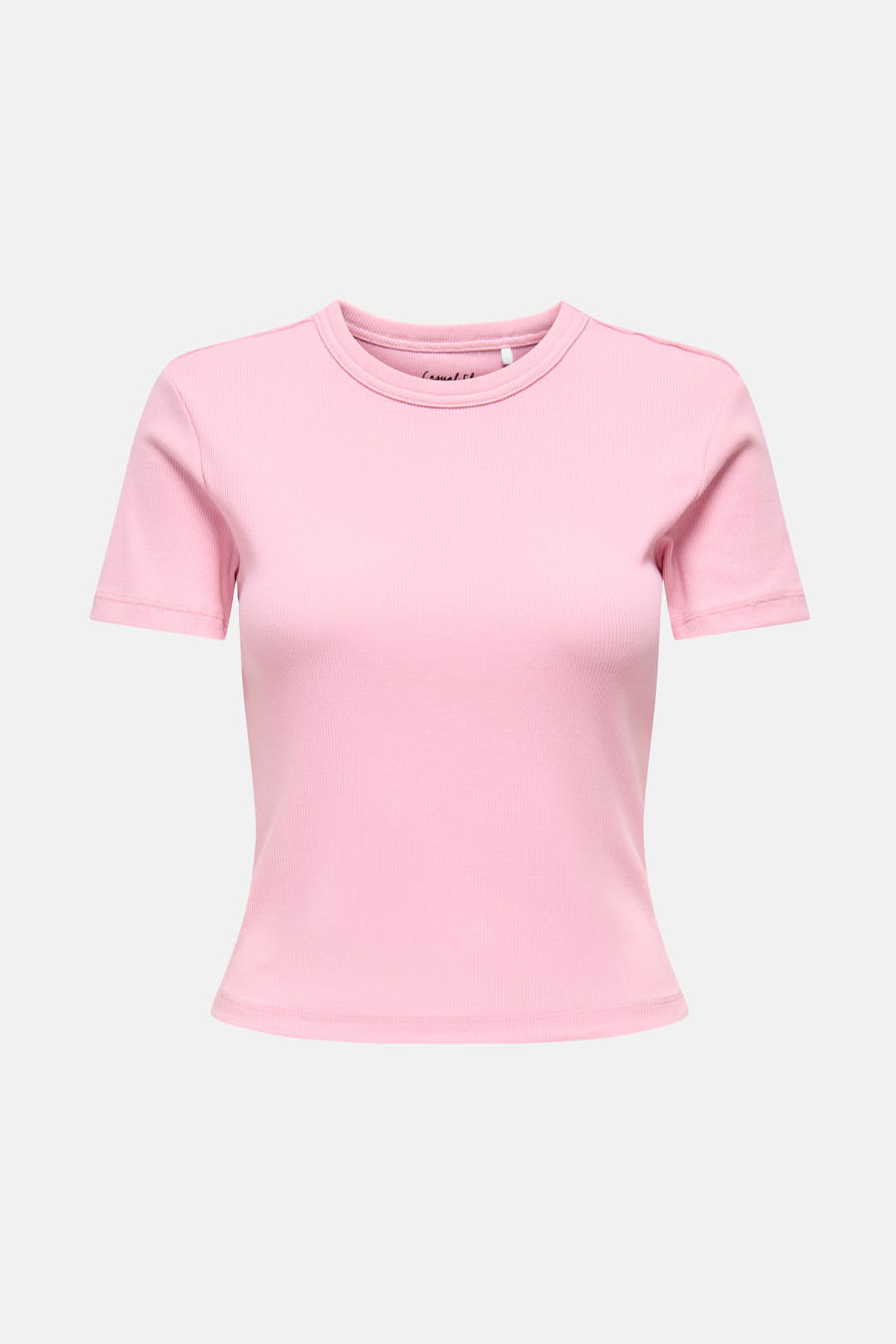 Roze T-shirt met korte mouwen van ONLY, met een fijne ribtextuur.
