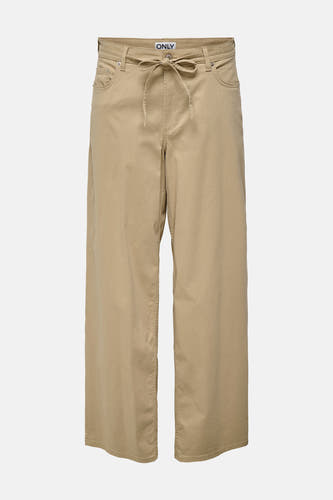 Beige broek van ONLY, met wijde pijpen en een strikceintuur.