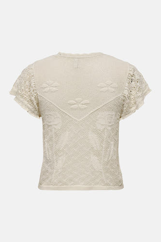 Ecru pull van ONLY®, met bloemenpatroon en gehaakte details.
