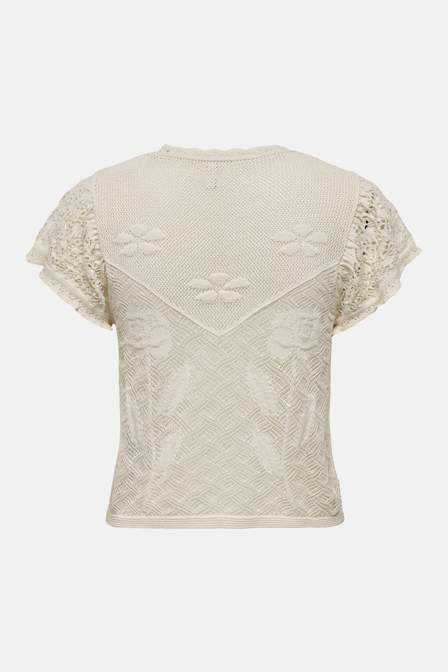 Ecru pull van ONLY®, met bloemenpatroon en gehaakte details.
