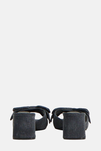 Donkergrijze denim pumps van ONLY, met strikdetail aan de voorkant en blokhak.