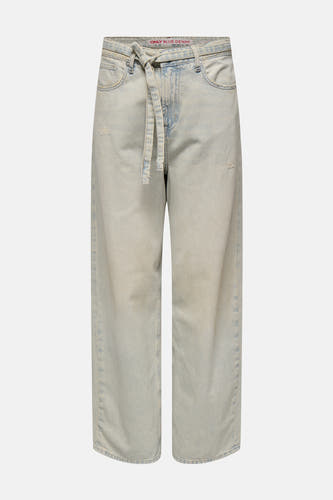 Lichtblauwe wide jeans van ONLY BLUE DENIM met riemdetail en subtiele gebruikte plekken.