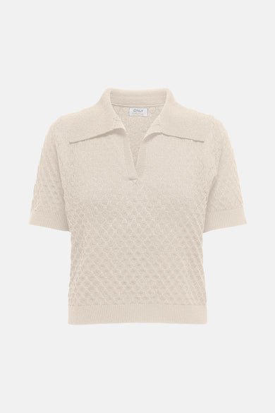 Polo écru à manches courtes de ONLY, avec un motif rayé et des manches courtes.