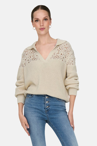 Pull met V-hals - ecru