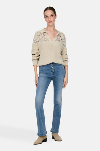 Pull met V-hals - ecru