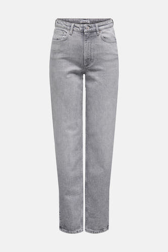 Grijze mom jeans van denim van ONLY, effen en met rechte pijpen.