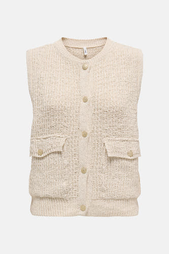 Gilet écru coloré de ONLY, avec fermeture à boutons et poches brodées.