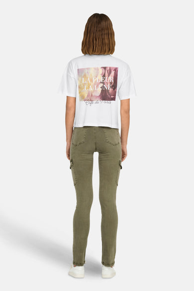 Wit T-shirt van JDY, met een bloemenprint en 'Café de Paris' opschrift op de rug.