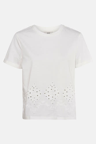 Wit T-shirt met korte mouwen van JDY, met kanten details aan de onderkant.
