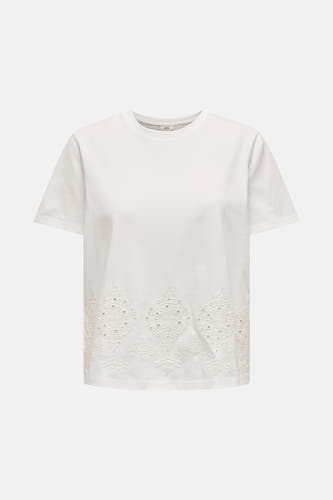 Wit T-shirt met korte mouwen van JDY, met geborduurde details aan de onderkant.