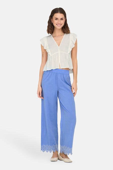 ONLPAULA TULUM EMB PULL-UP PANT WVN