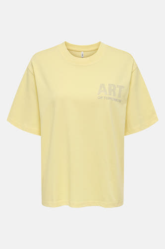 T-shirt jaune à manches courtes de ONLY, avec des strass et le texte "Art of Tomorrow".