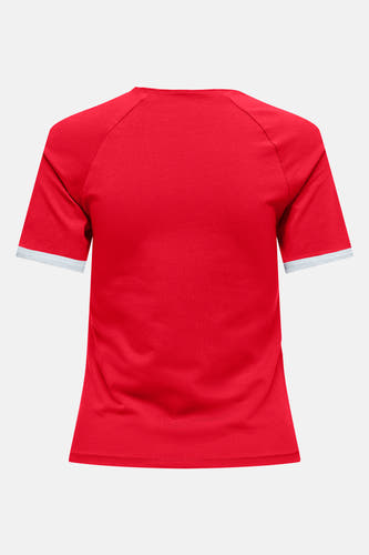 Rood T-shirt met korte mouwen van ONLY, met witte randen aan de mouwen.