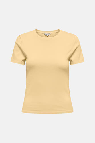 Gele korte mouwen t-shirt van ONLY® met ronde hals en gladde stof, front view