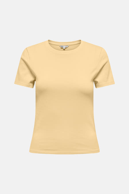 Gele korte mouwen t-shirt van ONLY® met ronde hals en gladde stof, front view