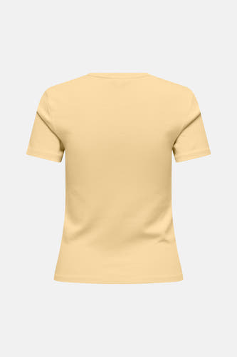 Gele korte mouwen t-shirt van ONLY®, achterzijde, gladde stof, ronde hals, strak model