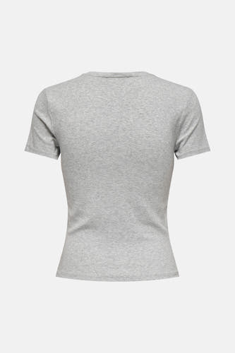 T-shirt gris à manches courtes ONLY® vu de dos avec une subtile texture côtelée.