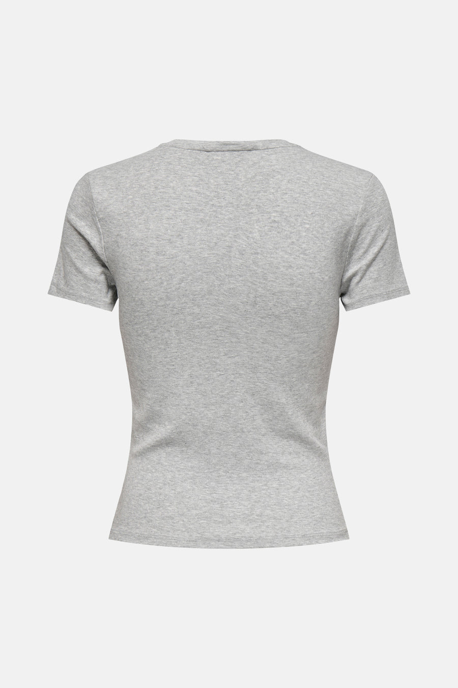 T-shirt gris à manches courtes ONLY® vu de dos avec une subtile texture côtelée.