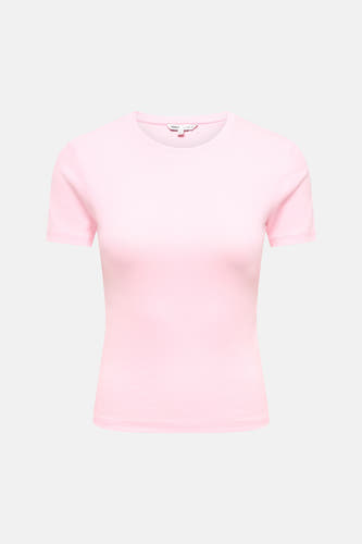 Roze korte mouwen t-shirt van ONLY® met ronde hals en gladde stof, front view