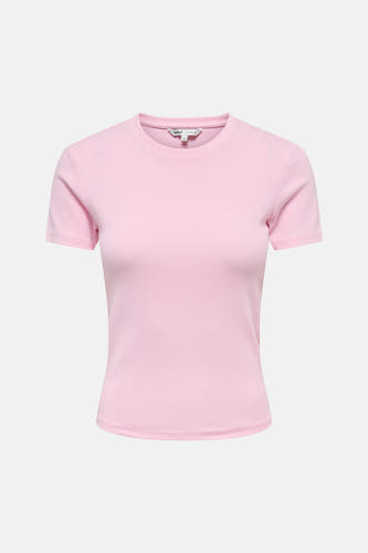 Roze korte mouwen t-shirt van ONLY® met ronde hals en gladde stof, front view