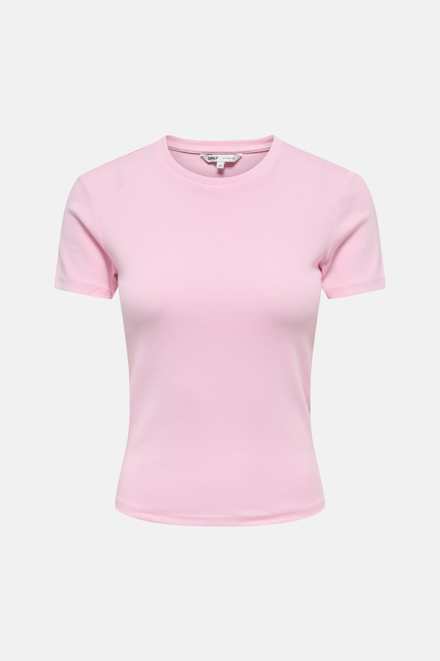 Roze korte mouwen t-shirt van ONLY® met ronde hals en gladde stof, front view