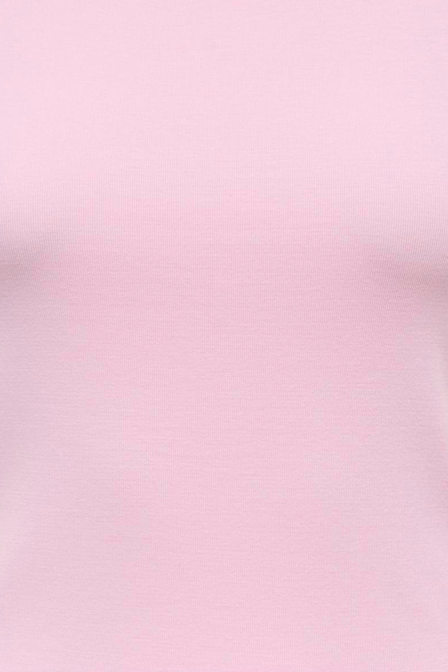 Roze korte mouwen t-shirt van ONLY®, gladde katoenmix, close-up detail van voorzijde