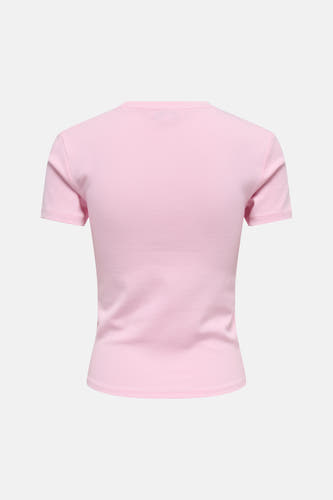 Roze korte mouwen t-shirt van ONLY®, achterzijde, gladde stof, minimalistisch design