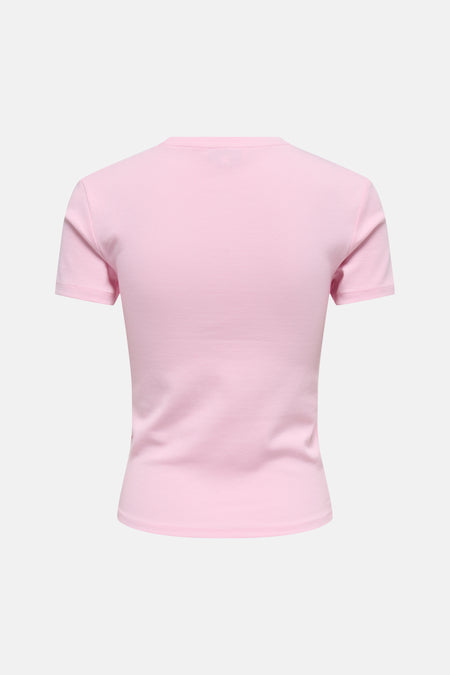 Roze korte mouwen t-shirt van ONLY®, achterzijde, gladde stof, minimalistisch design