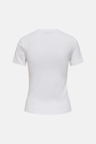 Witte korte mouwen t-shirt van ONLY®, achterzijde, gladde stof, strak model, ronde halslijn
