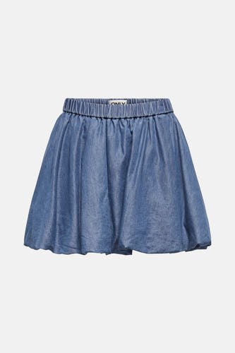 Korte rok van blauw denim van ONLY, met elastische tailleband en wijd uitlopende ballonvorm.