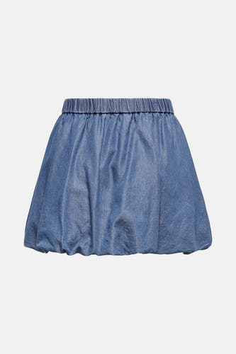 Korte rok van denim, mid blue van ONLY®, met elastische tailleband en ballonvormige zoom.
