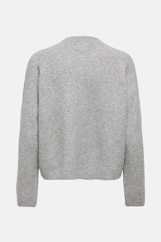 Cardigan gris d'ONLY, avec une douce texture et des manches longues, vu de l'arrière.
