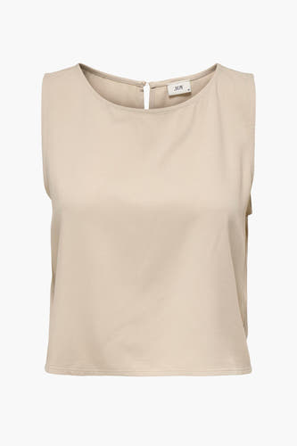 Beige mouwloze blouse van JDY, met ronde hals en blinde ritssluiting achter.