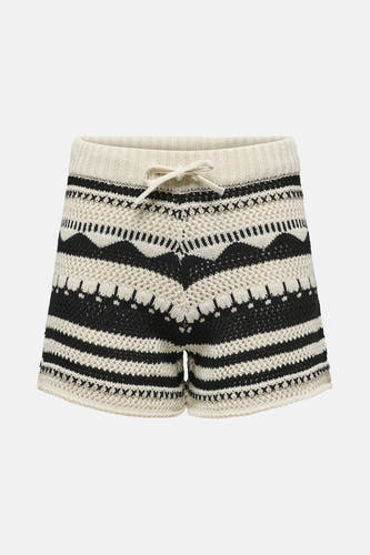 Crème court ONLY®, avec des rayures et des motifs zigzag dans une texture ouverte tr tricotée et une corde.