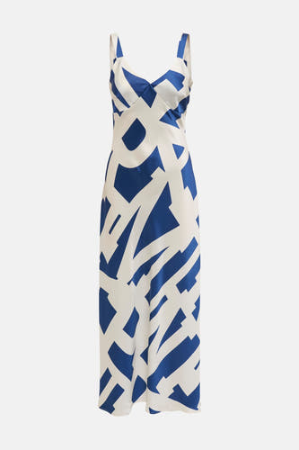 Jupe bleue sans manches de ONLY®, avec un motif géométrique frappant en bleu et blanc.