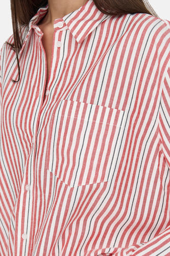 Rood gestreept overhemd met lange mouwen van ONLY, met borstzak en knoopsluiting.