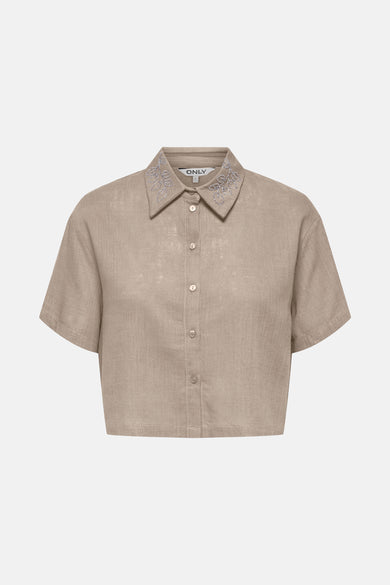Beige hemd met korte mouwen van ONLY, met sierlijke kraagversiering en knoopsluiting.