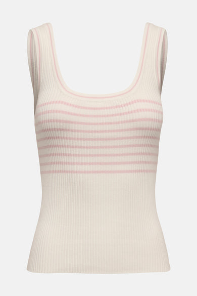 T-shirt écru sans manches de JDY, avec un motif rayé rose et une texture côtelée.