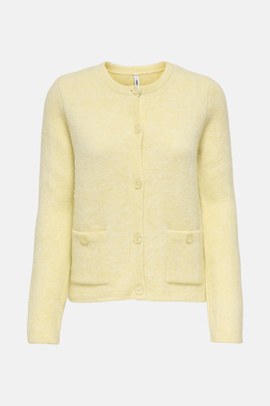Gele cardigan van ONLY, met lange mouwen en opgestikte zakken.