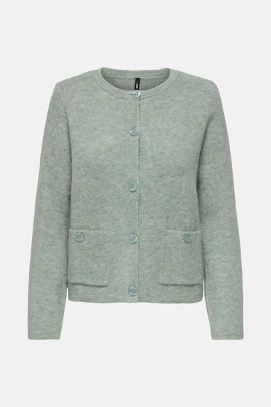 Groen cardigan van ONLY met lange mouwen en knoopsluiting, afgewerkt met zakken op de voorkant.