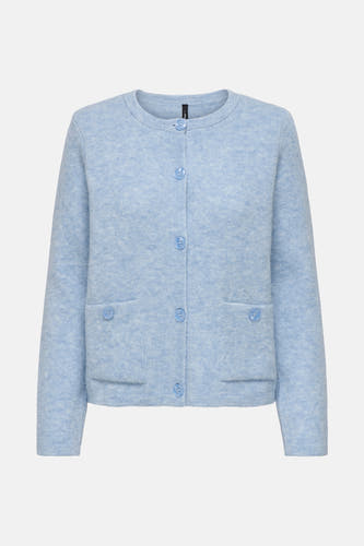 Blauw vest van ONLY, met lange mouwen, knoopsluiting en opgestikte zakken met knoopdetails.