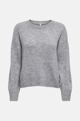 Sweat-shirt gris avec col rond de ONLY, tricoté uni avec des bordures rayées et des manches longues.