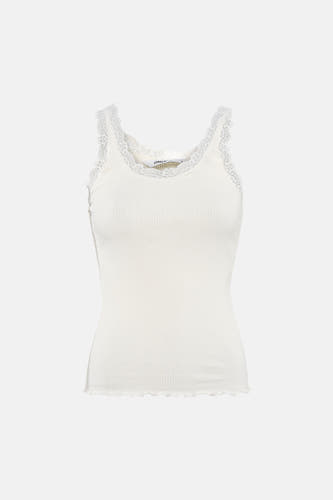 Witte geribde top van ONLY® met kanten halslijn en golvende zoom.