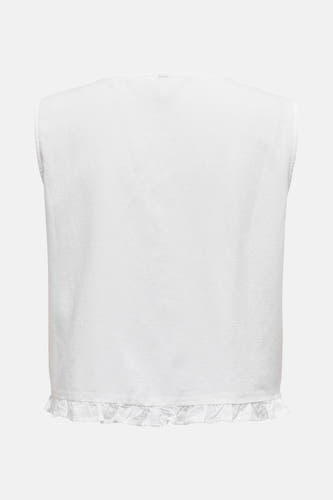 Witte mouwloze blouse van ONLY met een ruchesrand aan de onderkant.