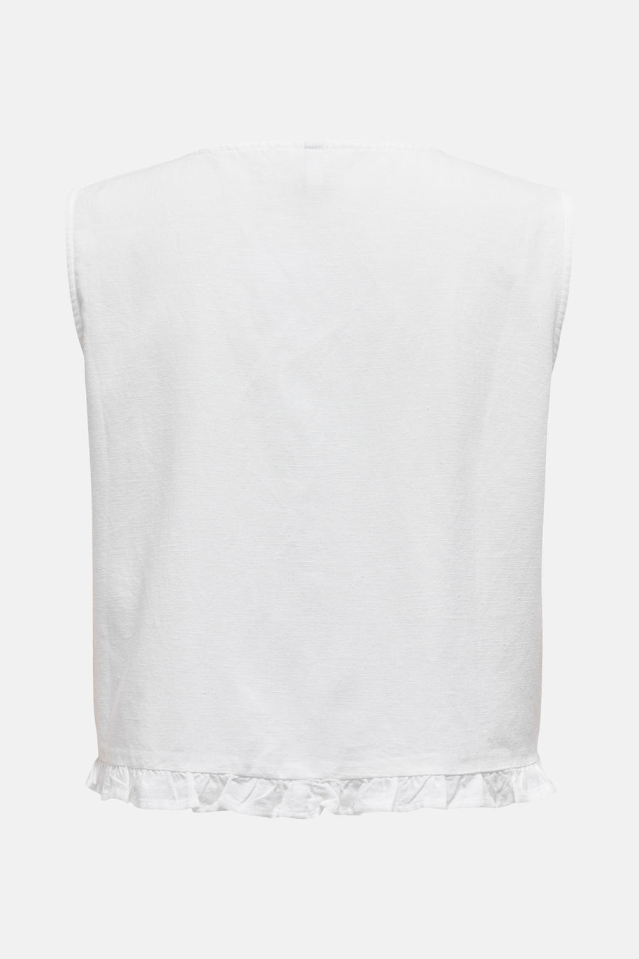 Witte mouwloze blouse van ONLY met een ruchesrand aan de onderkant.