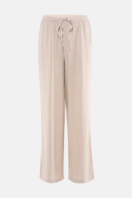 Ecru broek van JDY met een getextureerde stof, trekkoord in de taille en wijde pijpen.