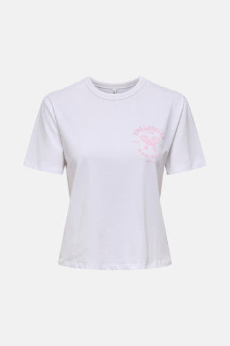 T-shirt blanc à manches courtes d'ONLY, avec imprimé 'The Lobster Club Miami Beach Florida' en rose.